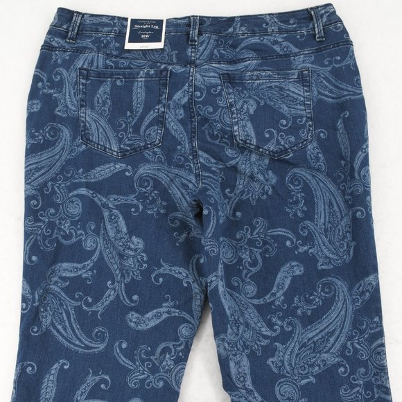 Charter Club Womens Plus Printed Straight Leg High Rise Tummy Control Jeans Blue - Picture 6 of 6